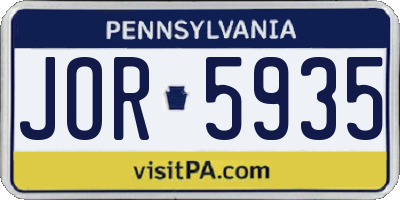 PA license plate JOR5935