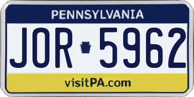 PA license plate JOR5962