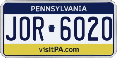 PA license plate JOR6020
