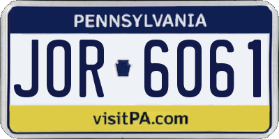 PA license plate JOR6061