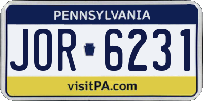 PA license plate JOR6231