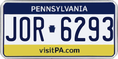 PA license plate JOR6293