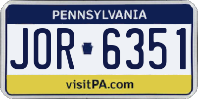 PA license plate JOR6351