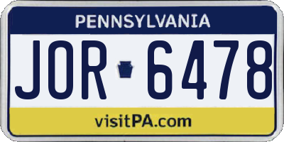 PA license plate JOR6478