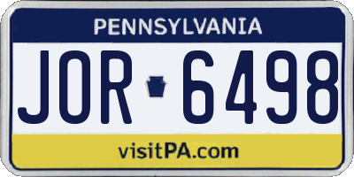 PA license plate JOR6498