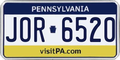 PA license plate JOR6520