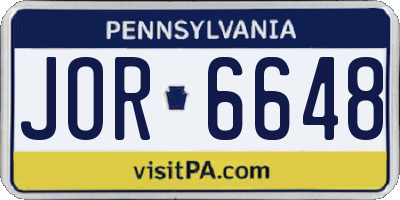 PA license plate JOR6648