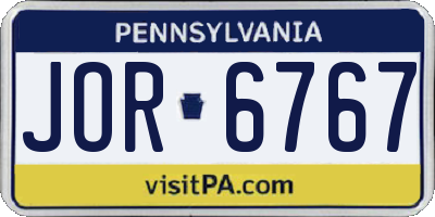 PA license plate JOR6767