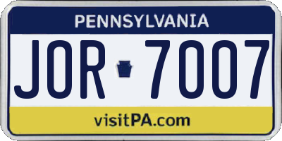 PA license plate JOR7007