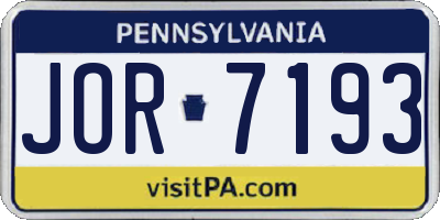 PA license plate JOR7193