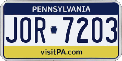PA license plate JOR7203