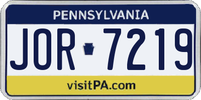 PA license plate JOR7219