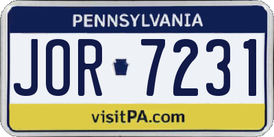 PA license plate JOR7231