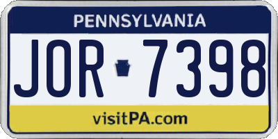 PA license plate JOR7398