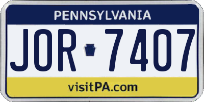 PA license plate JOR7407