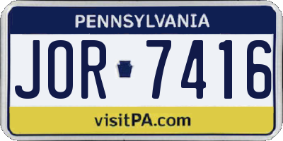 PA license plate JOR7416