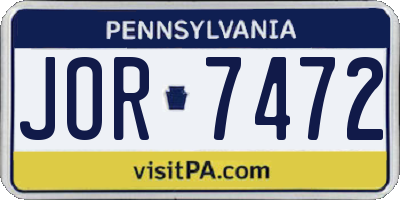 PA license plate JOR7472
