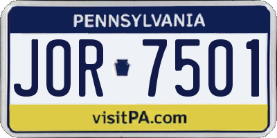 PA license plate JOR7501
