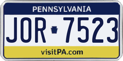 PA license plate JOR7523
