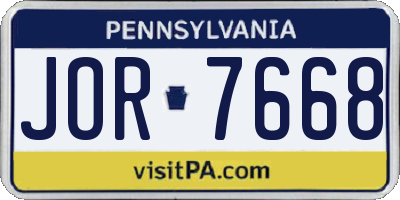 PA license plate JOR7668