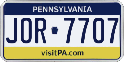 PA license plate JOR7707