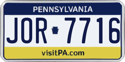 PA license plate JOR7716