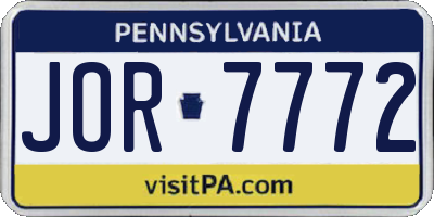 PA license plate JOR7772