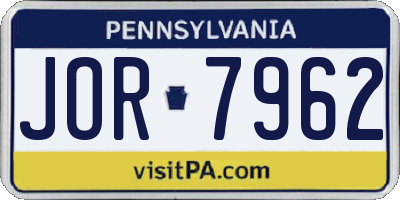 PA license plate JOR7962