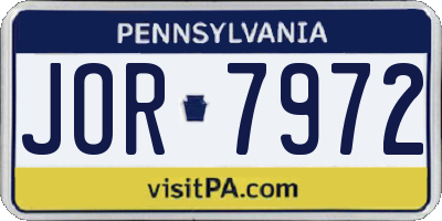 PA license plate JOR7972