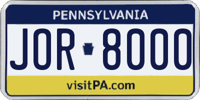 PA license plate JOR8000