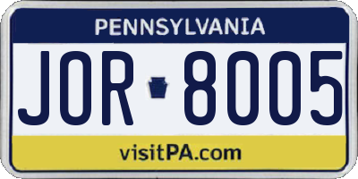 PA license plate JOR8005