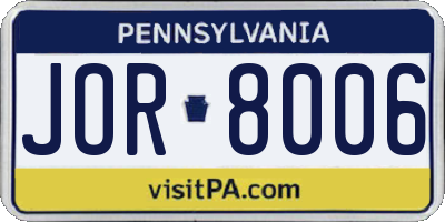 PA license plate JOR8006