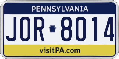 PA license plate JOR8014