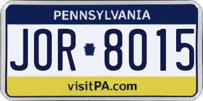 PA license plate JOR8015
