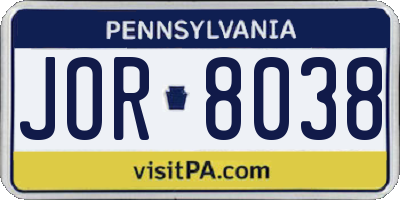 PA license plate JOR8038