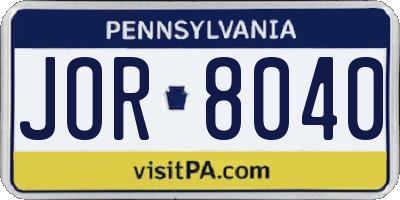 PA license plate JOR8040