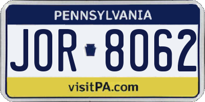 PA license plate JOR8062