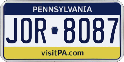 PA license plate JOR8087