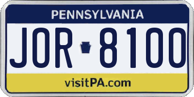 PA license plate JOR8100