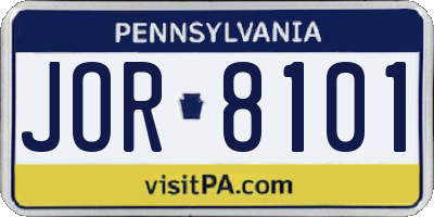 PA license plate JOR8101
