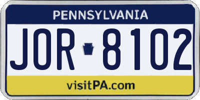 PA license plate JOR8102