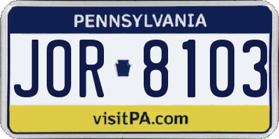 PA license plate JOR8103