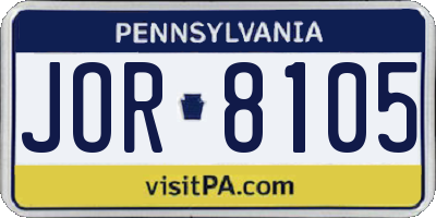 PA license plate JOR8105