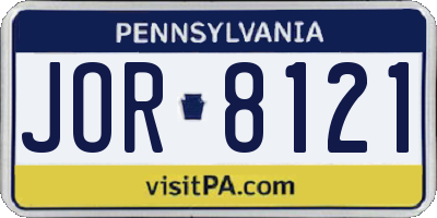 PA license plate JOR8121