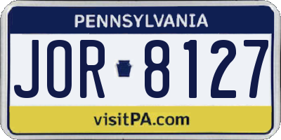 PA license plate JOR8127