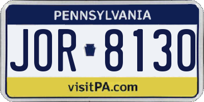 PA license plate JOR8130