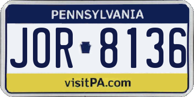 PA license plate JOR8136