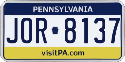 PA license plate JOR8137