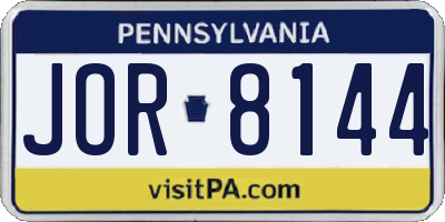 PA license plate JOR8144