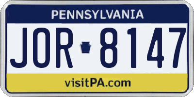 PA license plate JOR8147